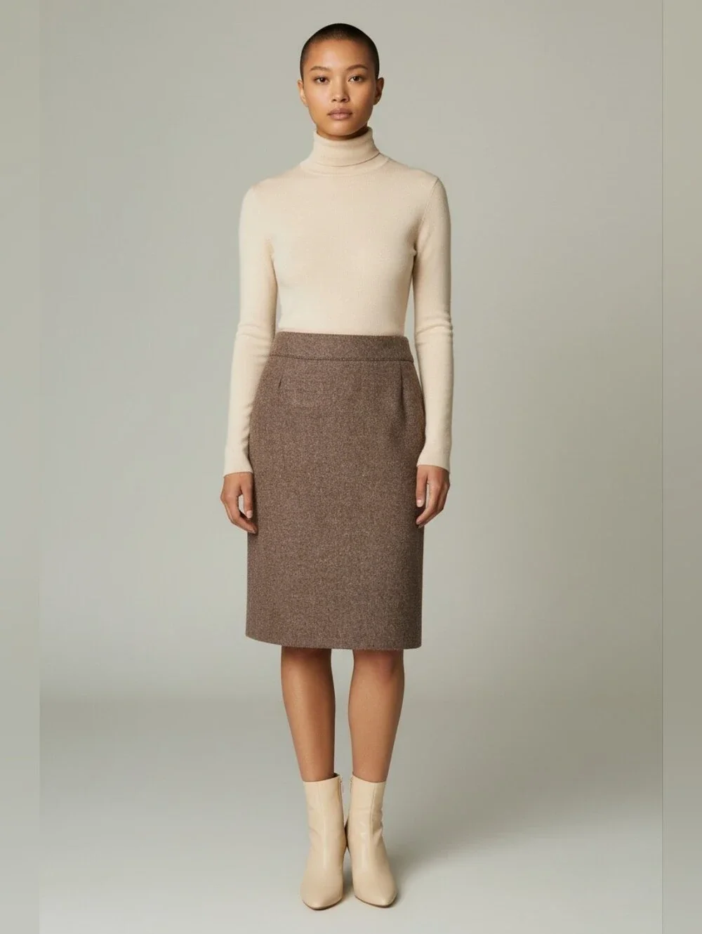 Vintage Pendleton Virgin Wool Knee Length Pencil Skirt Brown 8 USA Tweed Classic